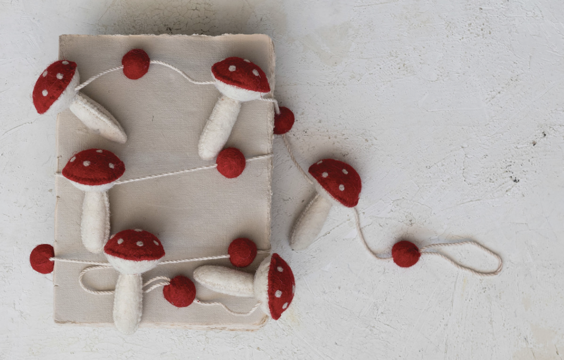 Mushrooms & Pom Poms Wool Felt Garland