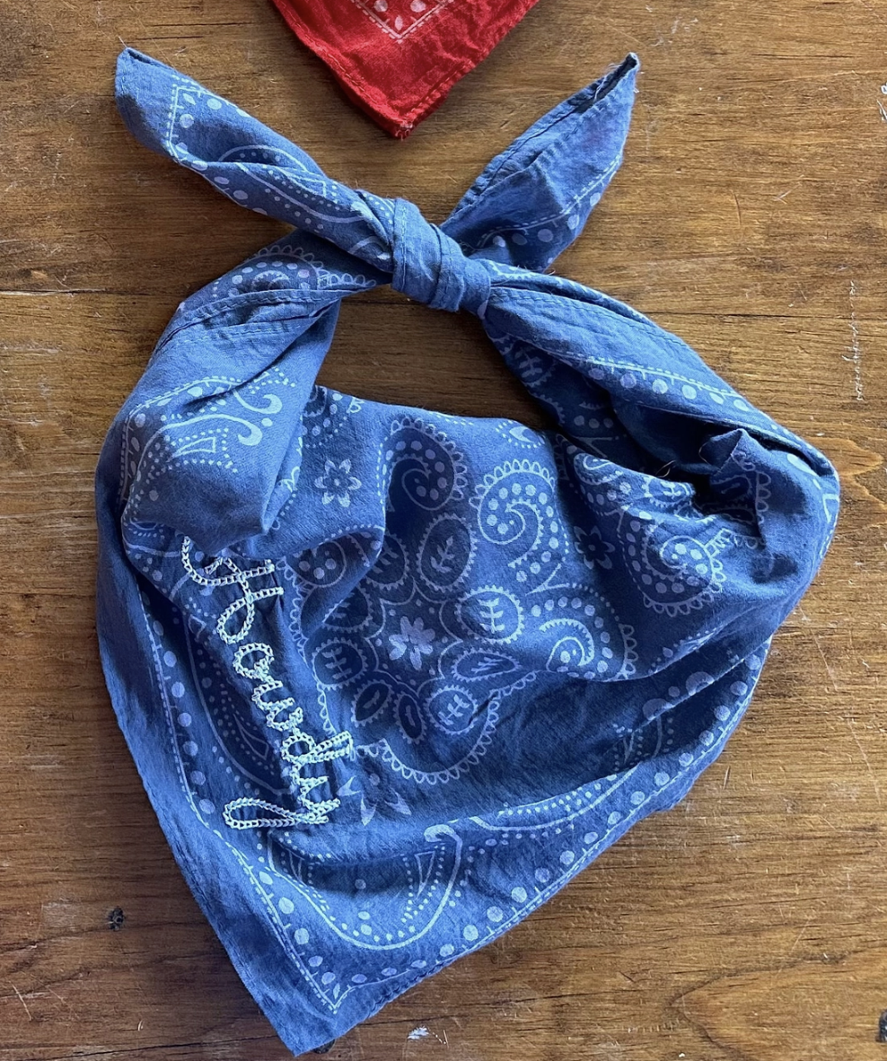 Embroidered Bandana with Chainstitch Text | Howdy