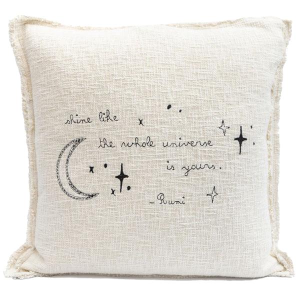 Embroidered Shine Rumi Pillow 24x24 - Beige