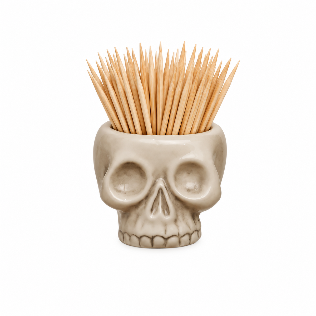 Stoneware Skull Shaped Toothpick Holder - Bone Finish
