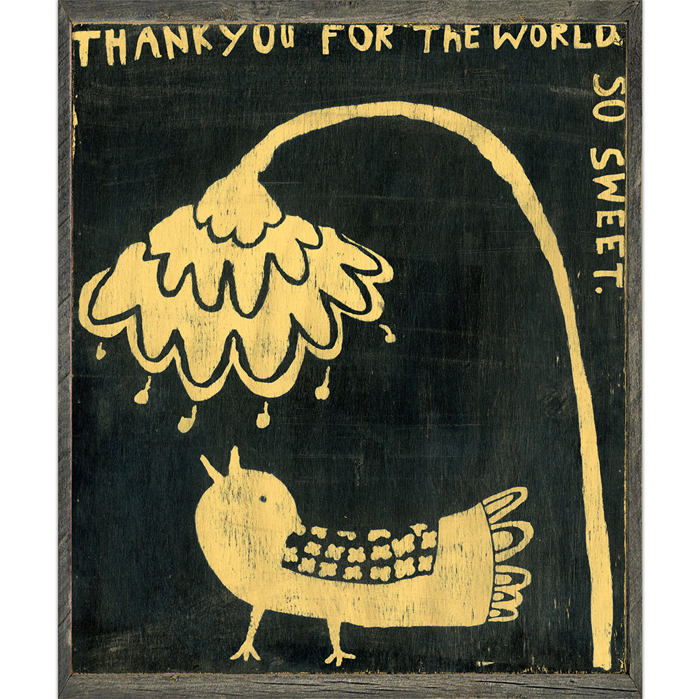 Thank You Bird Art Print - Grey Wood
