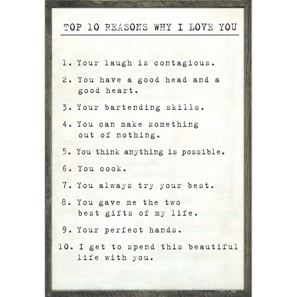 Top 10 Reasons I Love You Art Print - Grey Wood