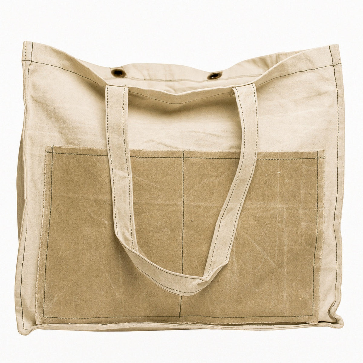 Distressed Canvas Two Tone Tote - Cream & Brown