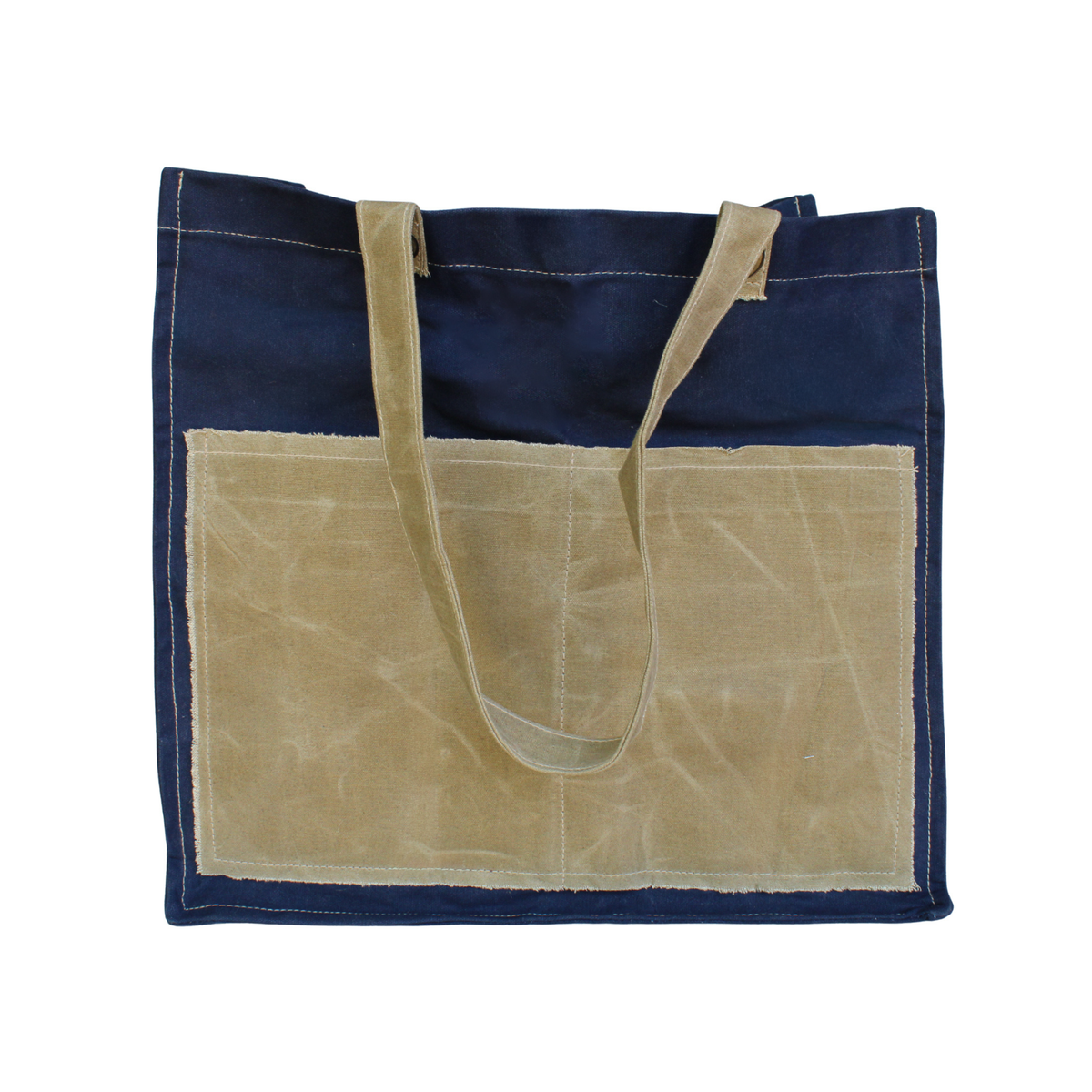 Distressed Canvas Two Tone Tote - Navy & Brown