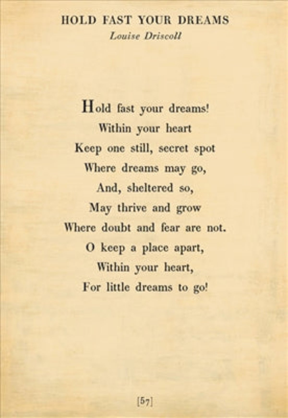 Hold Fast Your Dreams Art Print - Poetry Collection