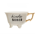 **White Stoneware Footed Teacup - "Kinda Sober"