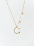 Crescent Moon Necklace w/ 2 Dangling Stars
