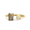 ***Gold Plated Rectangle Labradorite and Opal Dual Ring Adjustable