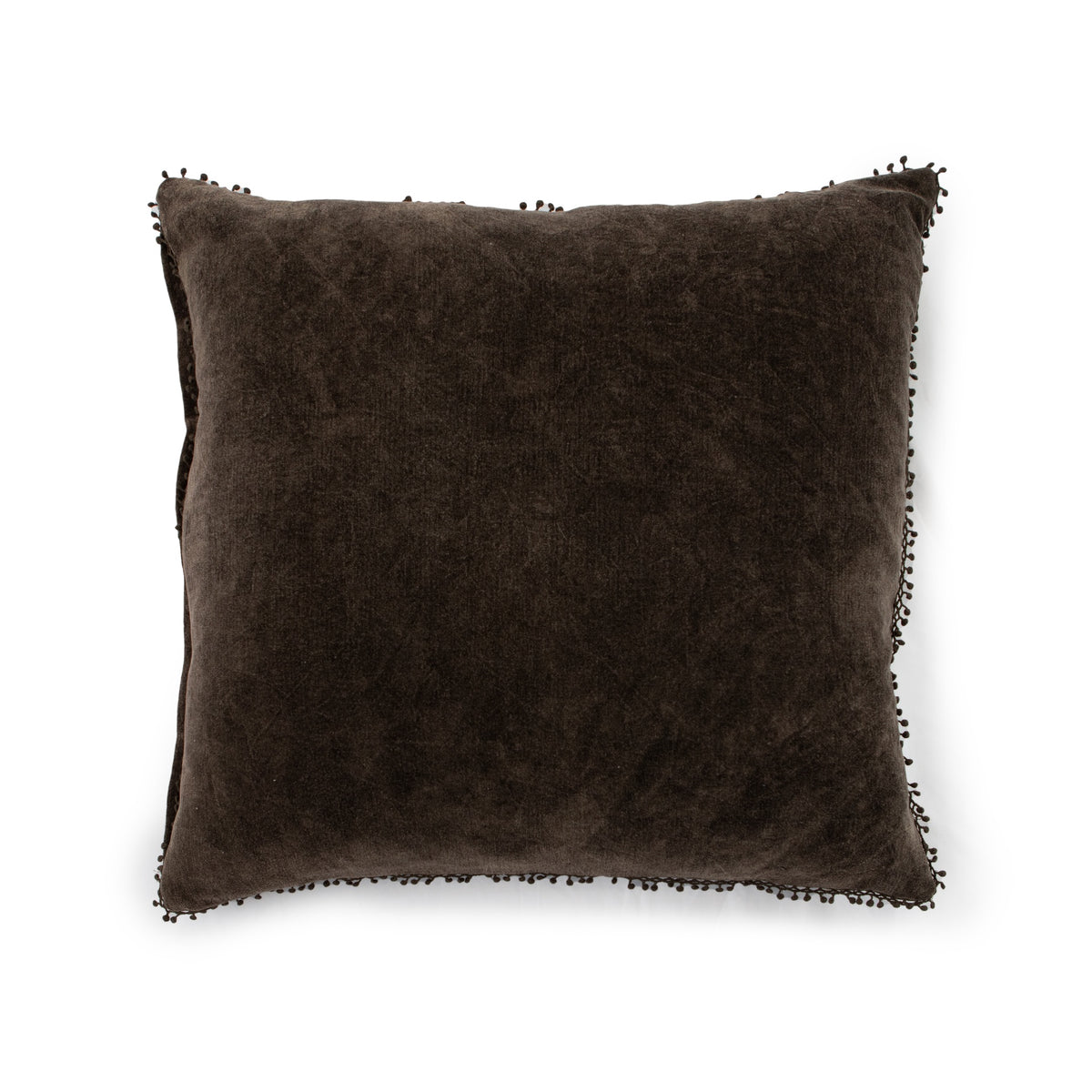 Truffle Velvet Pillow with Poms 22x22