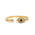 ***Gold Plated Blue Sapphire Evil Eye and White Topaz Ring Adjustable