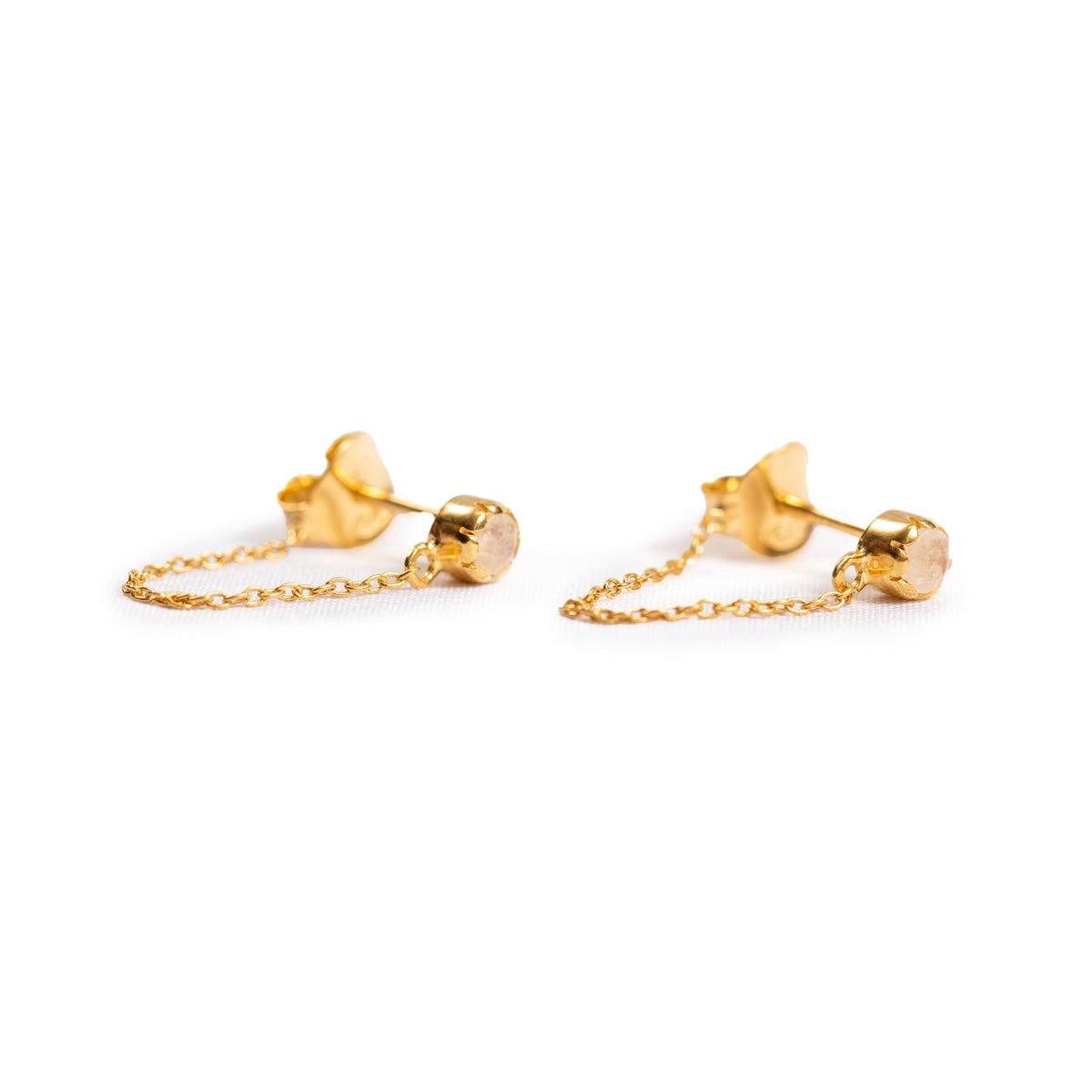 ***Gold Plated Rainbow Moonstone Studs with Chain