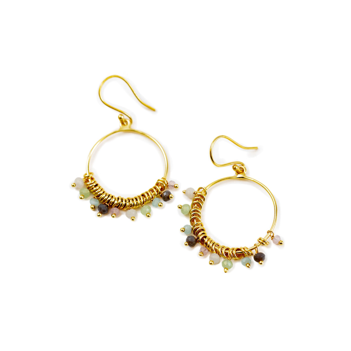 ***Gold Plated Earrings with Multi-color Beads