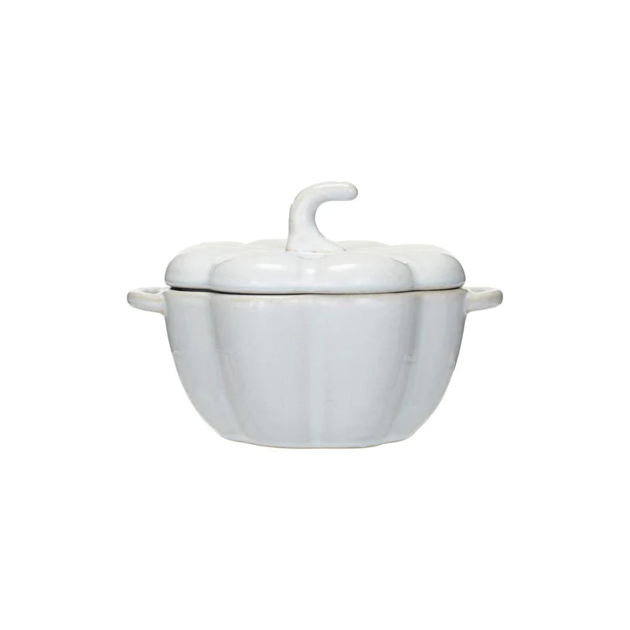Stoneware Pumpkin Baker with Handles - White