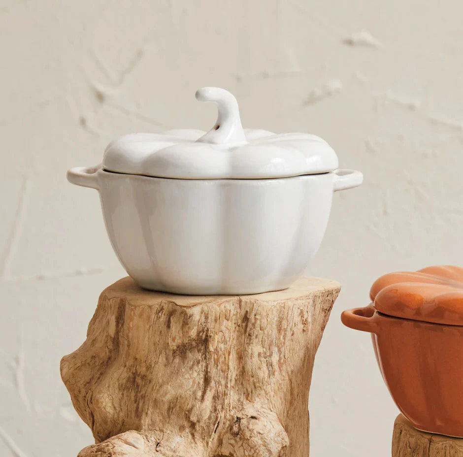 Stoneware Pumpkin Baker with Handles - White