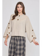 Wool-Blend Buttoned Cape Coat
