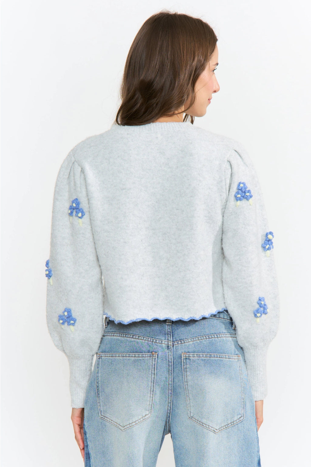 Wool-Blend Floral Embroidery Cardigan
