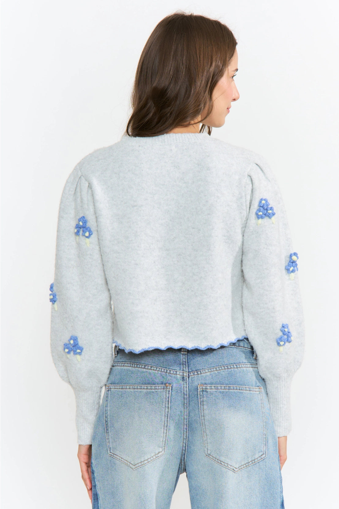 Wool-Blend Floral Embroidery Cardigan