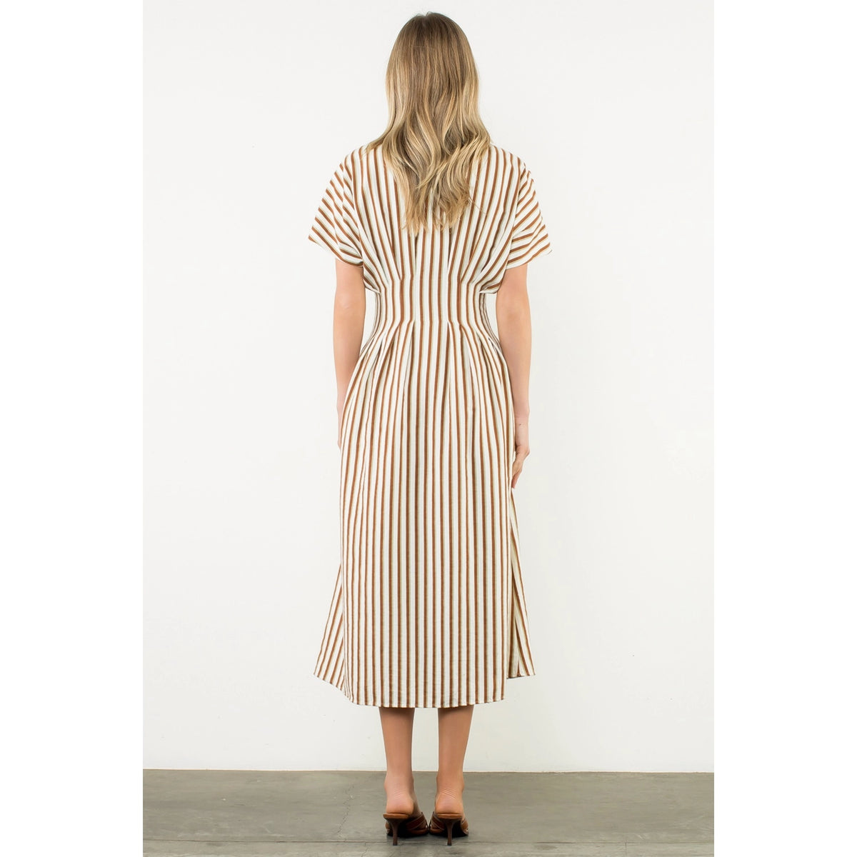 Button Up Short Sleeve Striped Maxi Dress