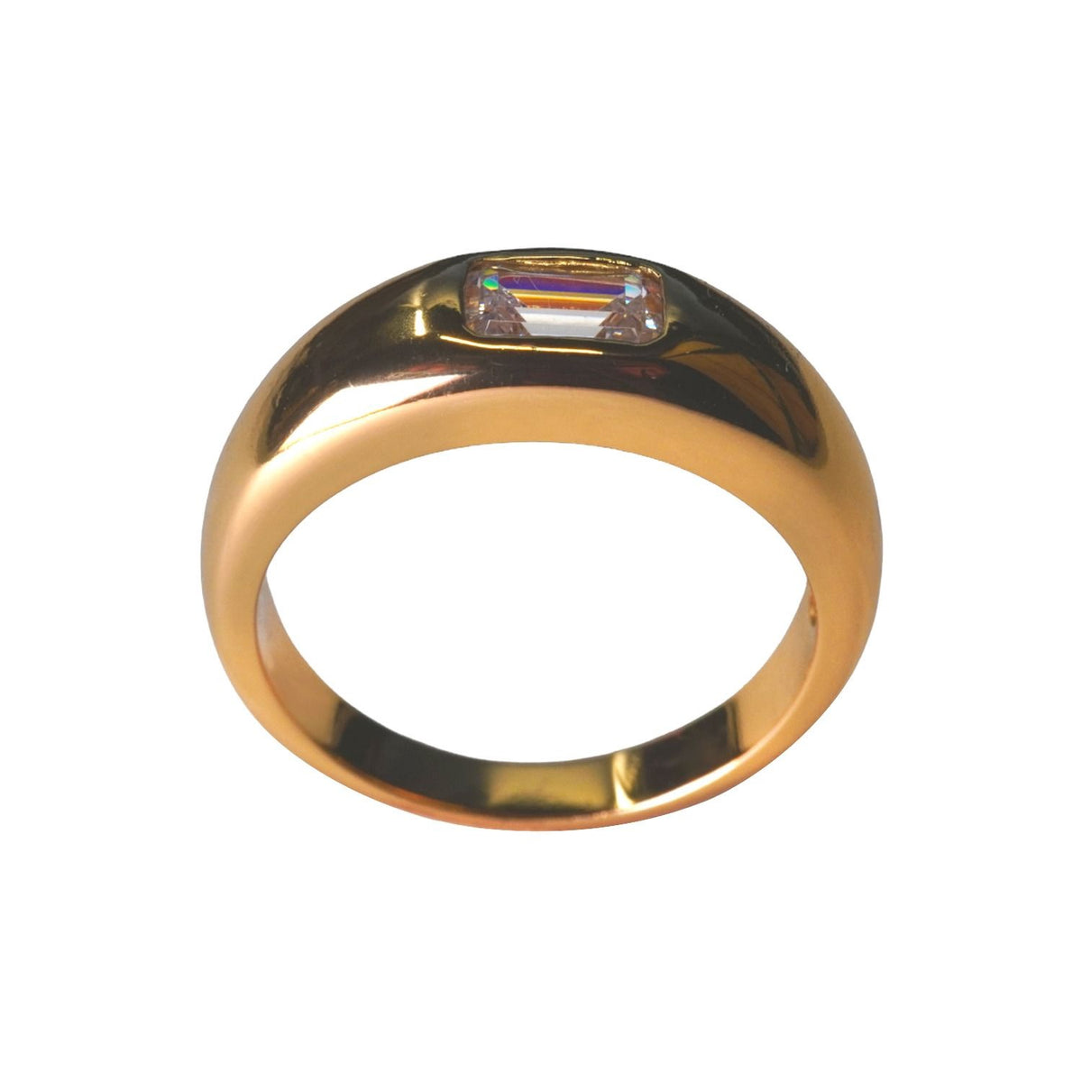 ***Gold Plated Emerald Cut Dome Ring - Size