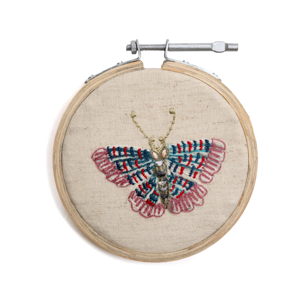 Butterfly Embroidery Hoop Collection - Red & Blue Striped Wing - 4in