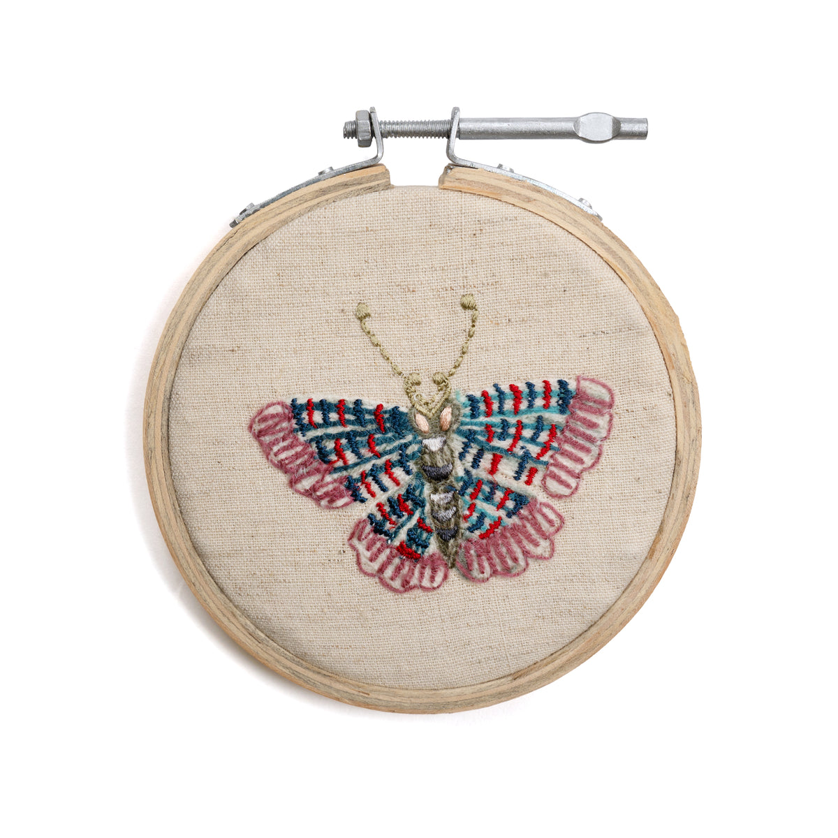 Butterfly Embroidery Hoop Collection - Red & Blue Striped Wing - 4in