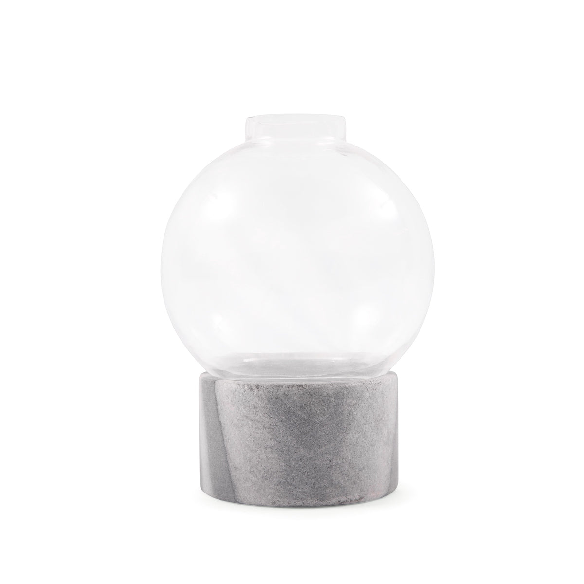 ***Medium Round Glass Dome Vase on Charcoal Marble Base - 5.75" x 5.75" x 8.5"