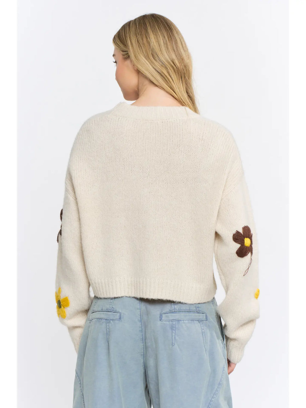 Embroidered Floral Button-Front Cropped Cardigan