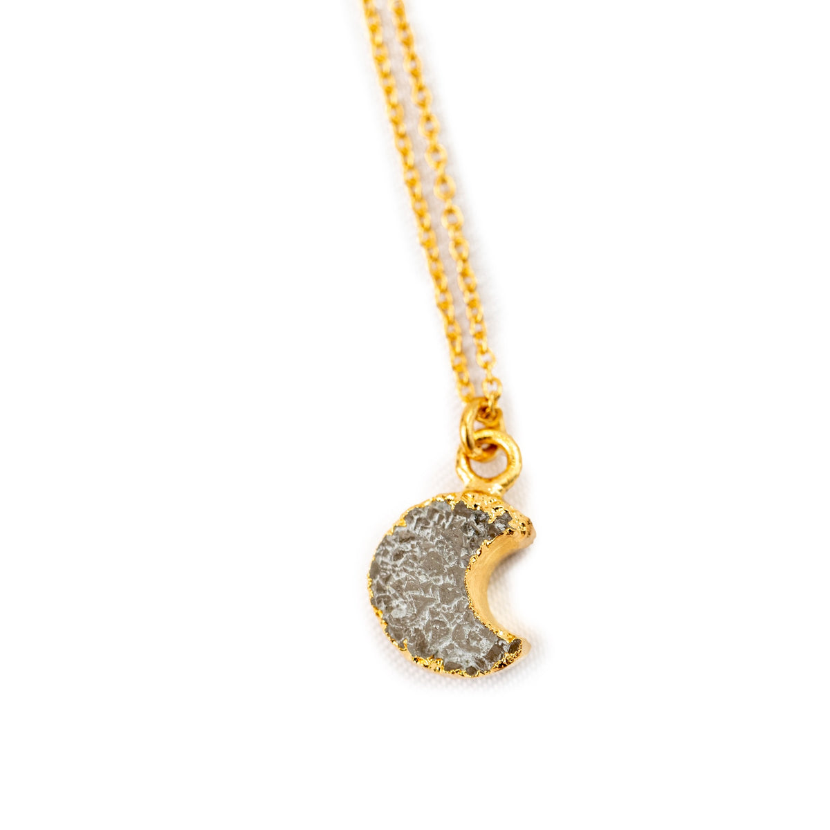***Gold Plated Brass White Druzy Moon Necklace