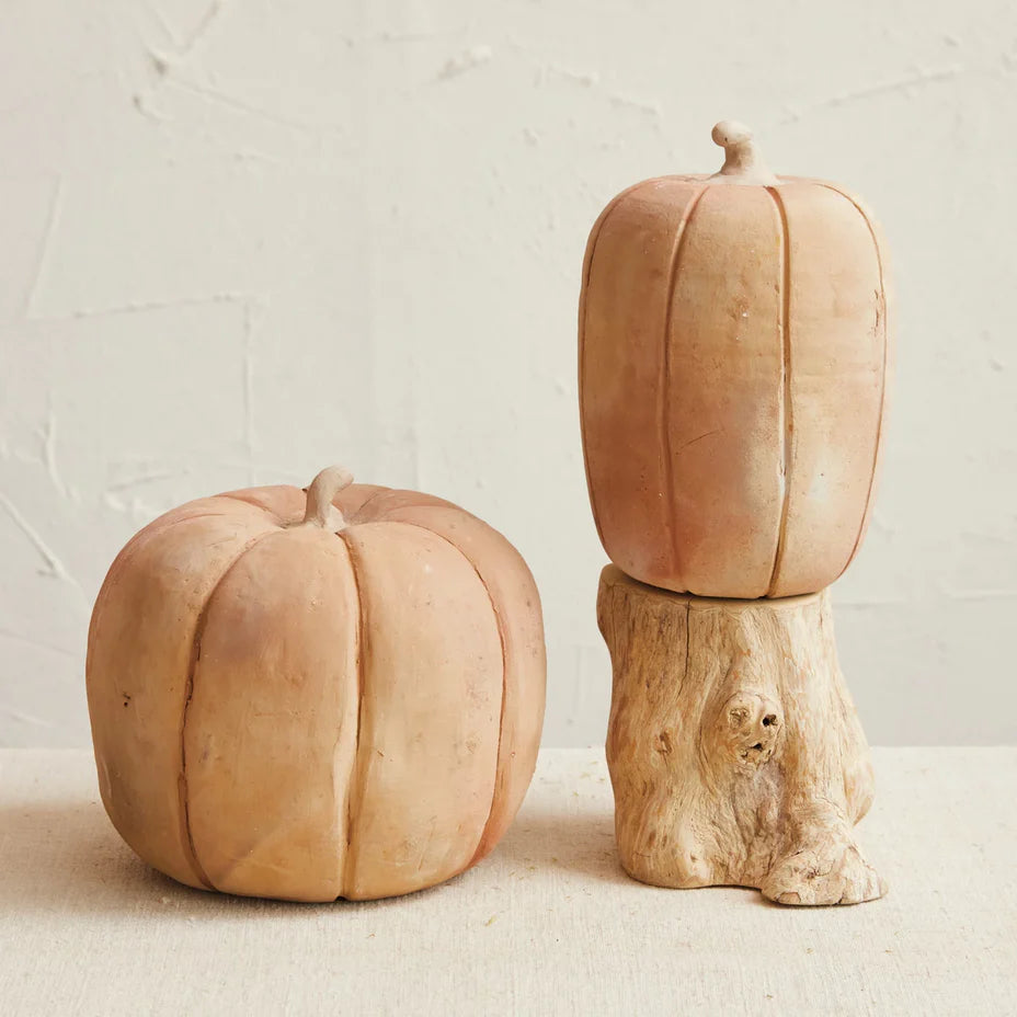 8"H Handmade Terra-cotta Pumpkin