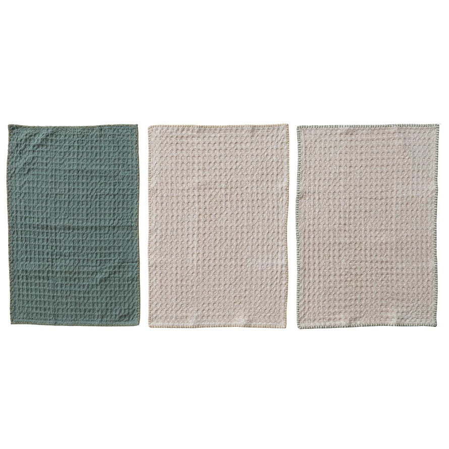 Waffle Weave Tea Towels, S/ 3 Tied with Jute &  Beads