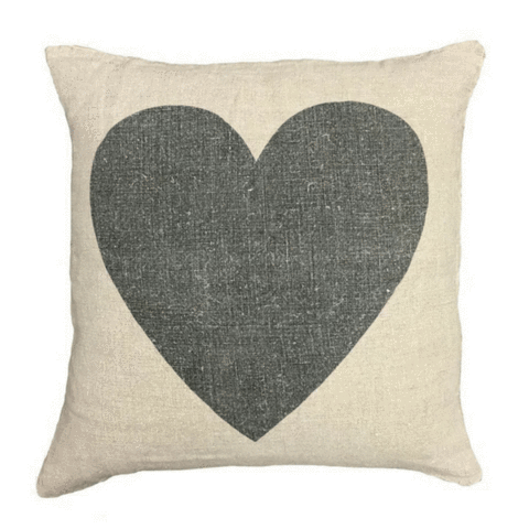 Black Heart on Linen Pillow 24x24