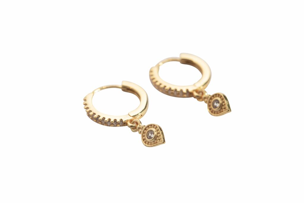 ***Gold Plated Brass Teardrop with CZ Huggie Earrings