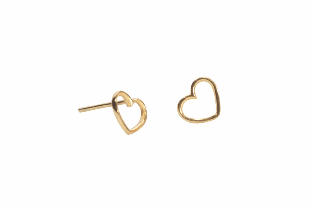 ***Gold Plated Brass Open Heart Stud Earrings
