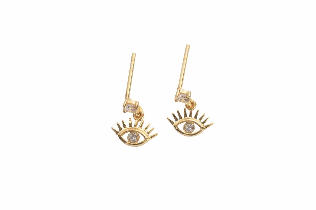 ***Gold Plated Brass Evil Eye Drop Earrings