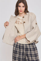 Wool-Blend Buttoned Cape Coat