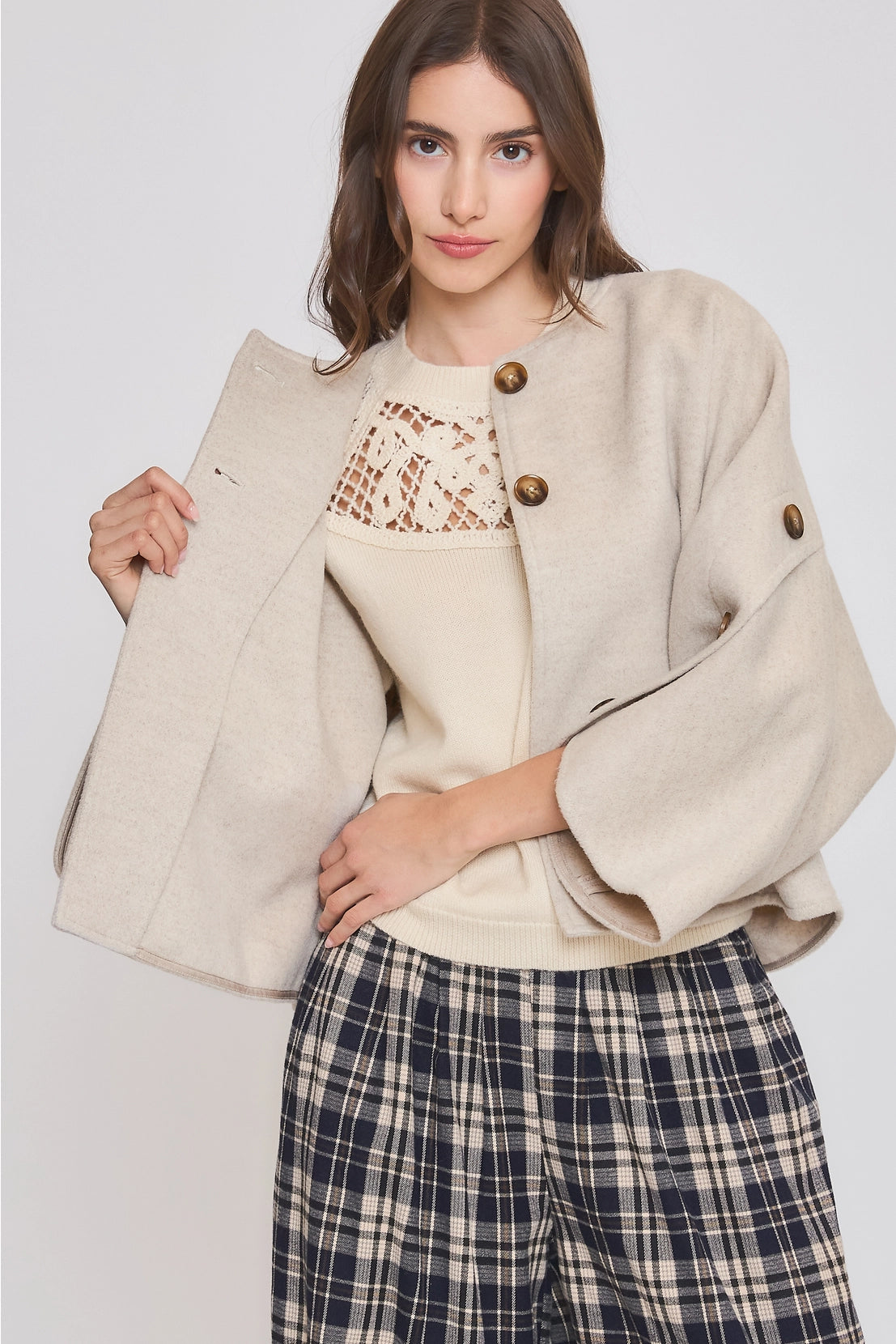Wool-Blend Buttoned Cape Coat