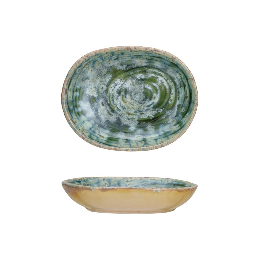Embossed Stoneware Dish - Teal