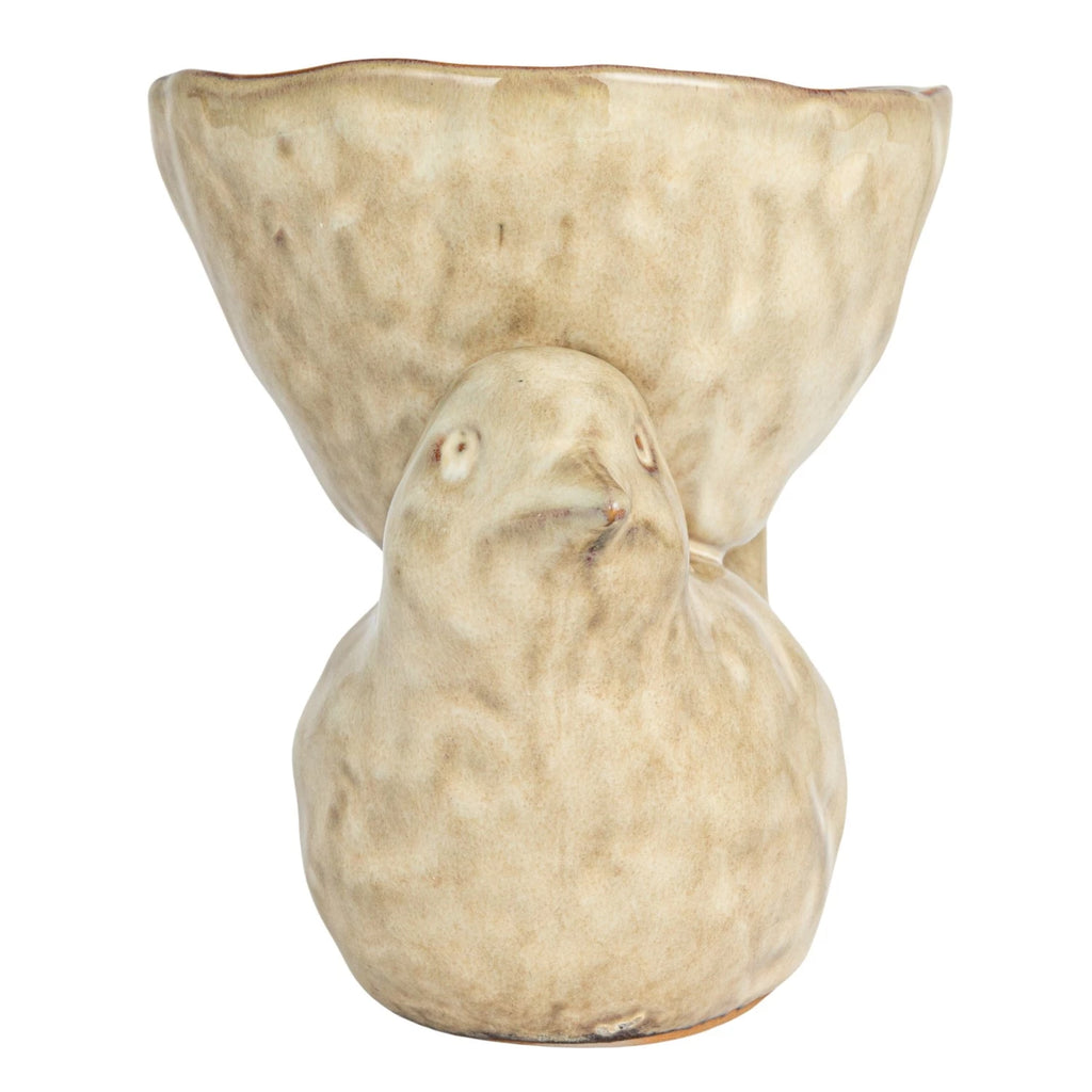 Stoneware Bird w/ Bowl, Cream