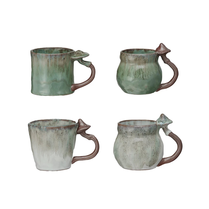 14 oz. Stoneware Mug with Mushroom Handle - 4 Styles