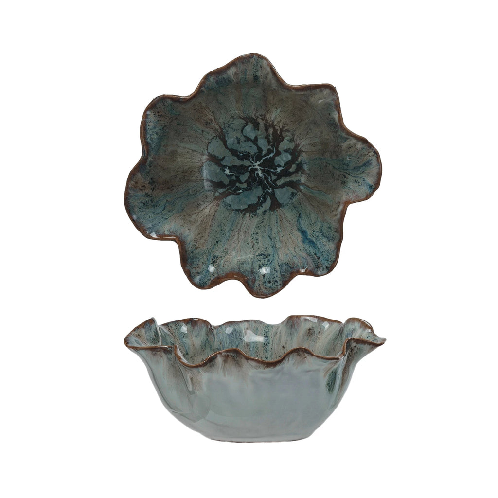Stoneware Ruffled Bowl - Blue
