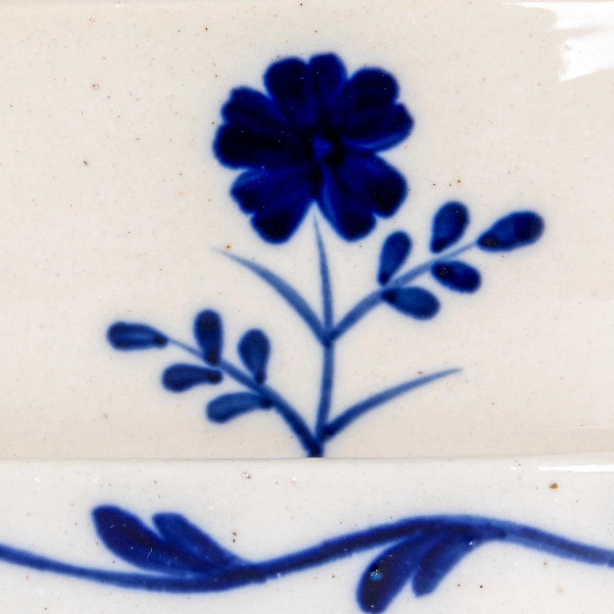 Hand-Painted Stoneware Butter Dish w Flower