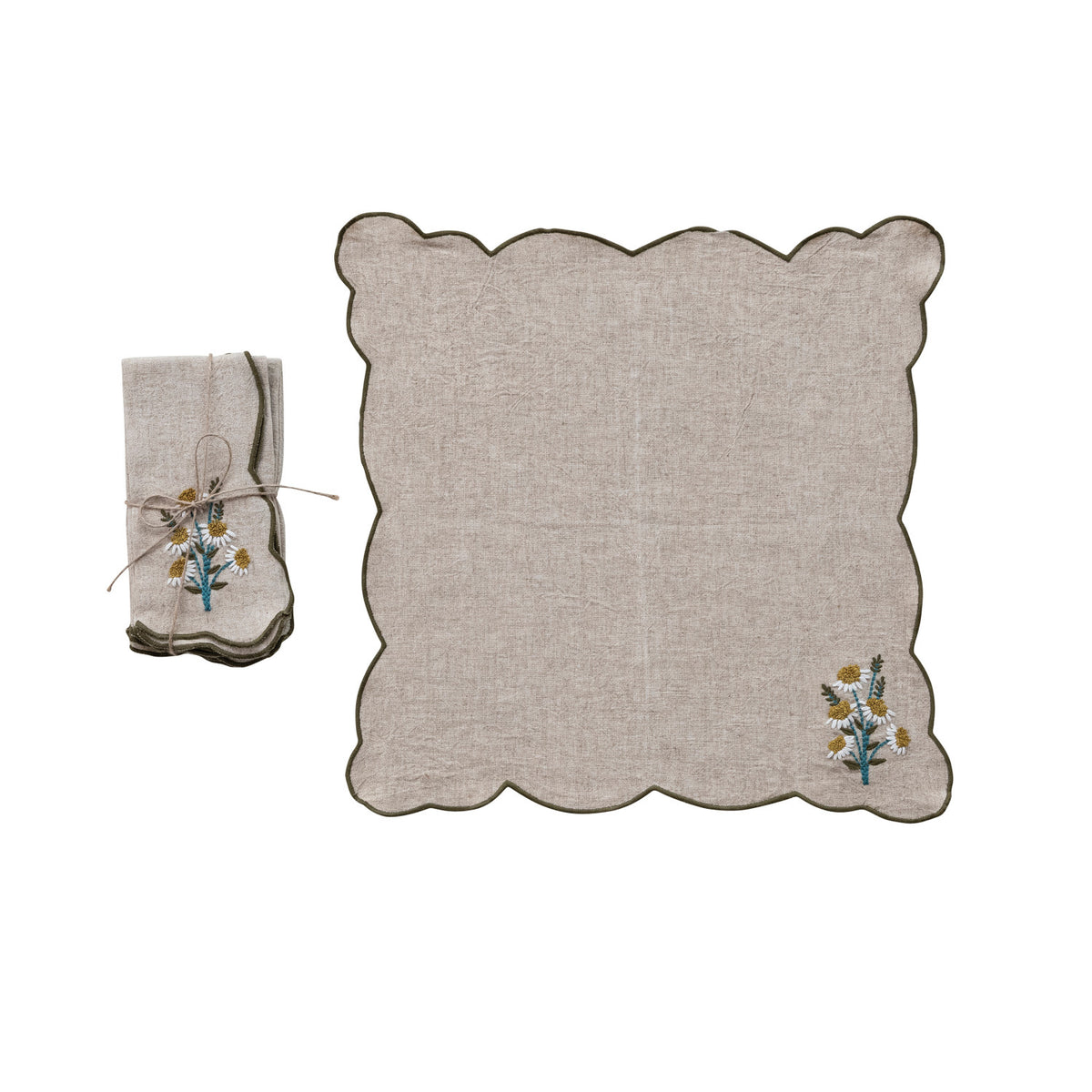 Scalloped Napkins with Contrasting Stitch, Set of 4