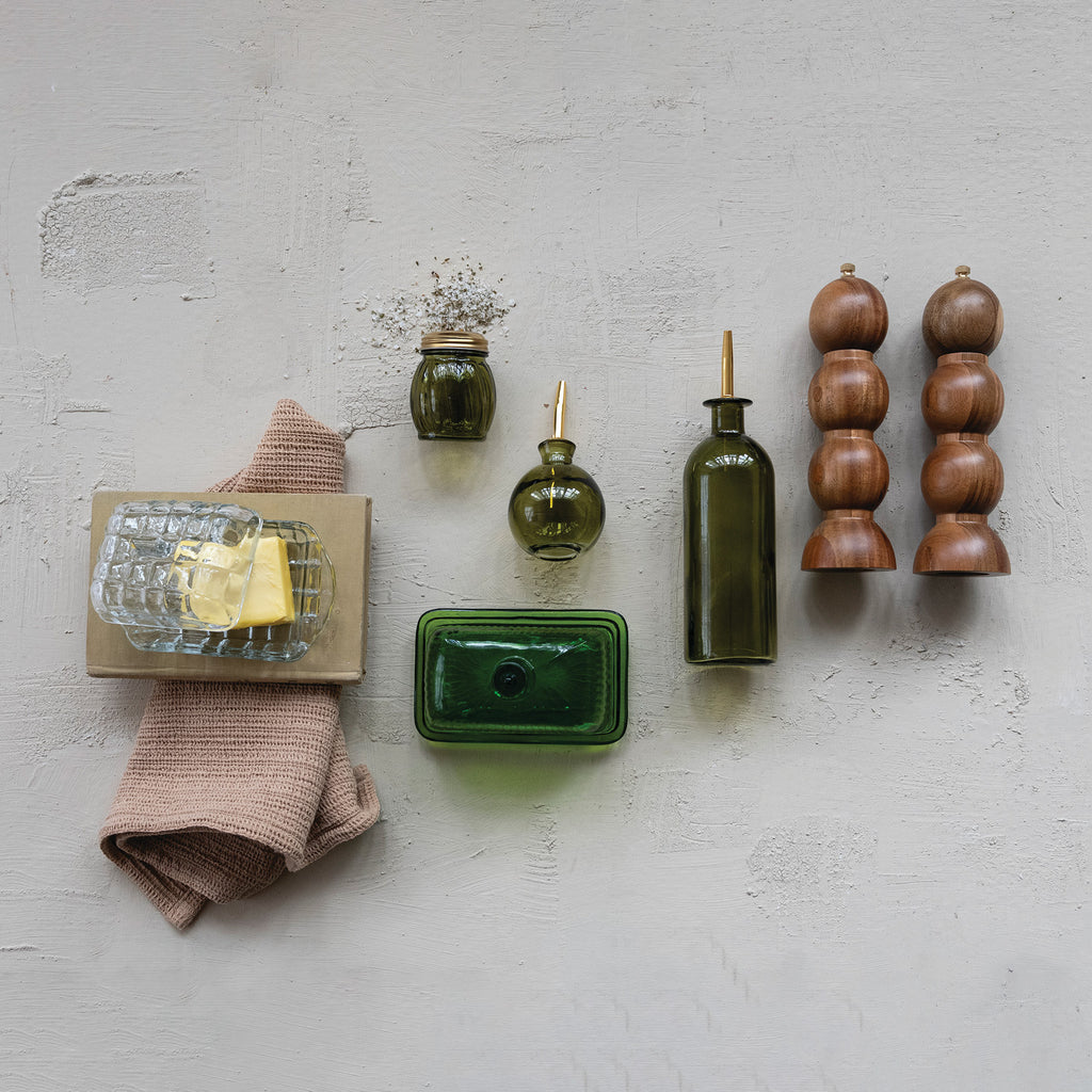 4 oz. Glass Bitters Bottle w/ Metal Stopper Olive Color & Gold Finish