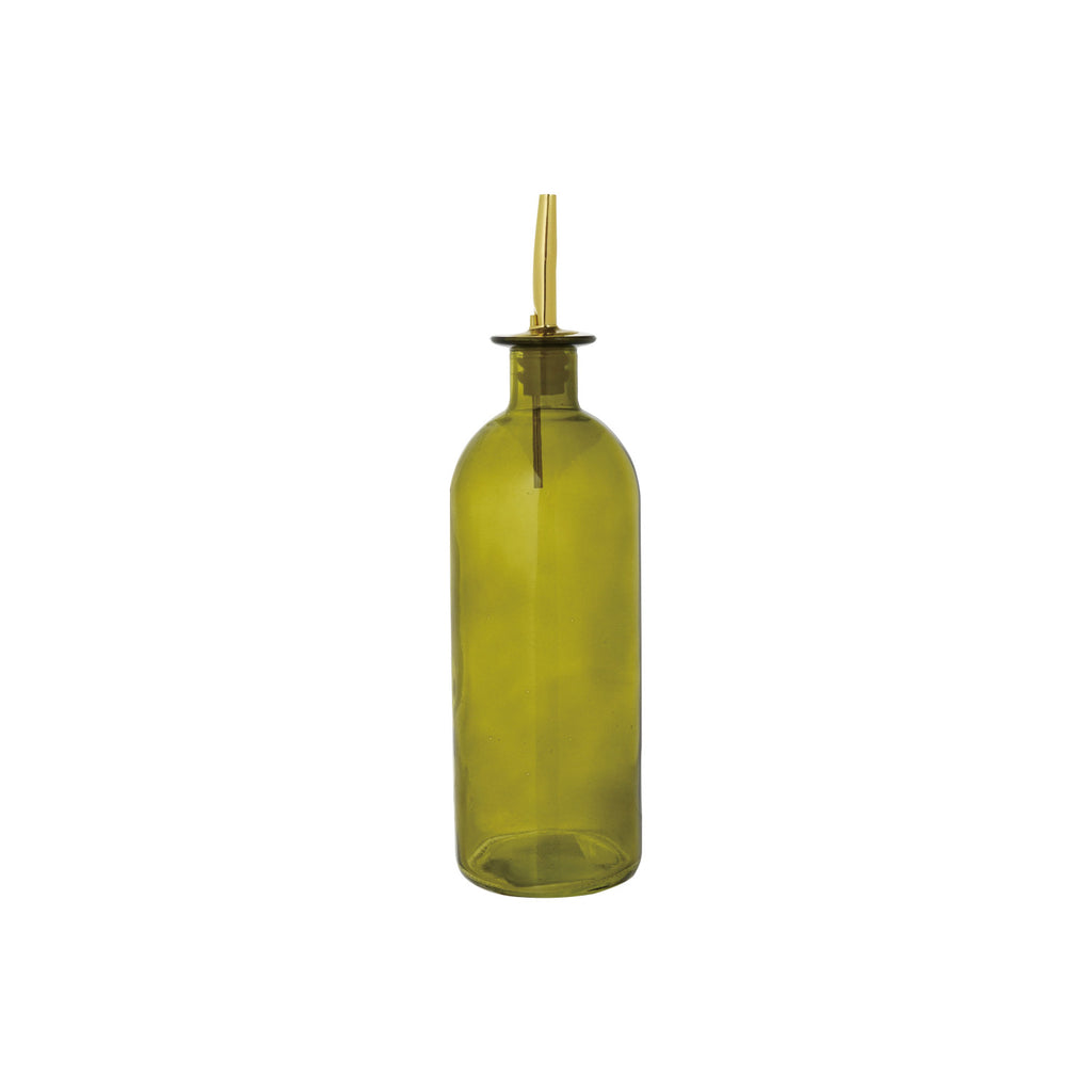 16 oz. Glass Oil Cruet with Metal Stopper - Olive & Gold Finish