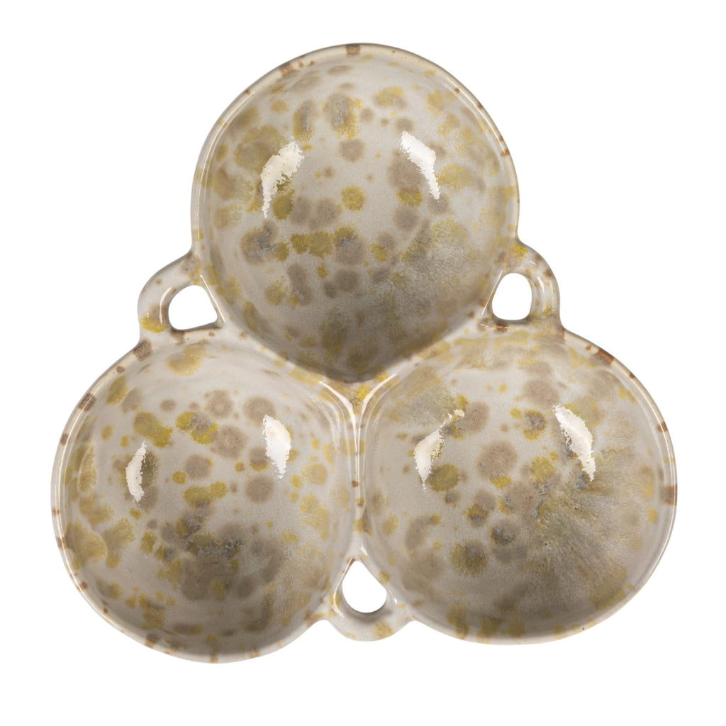 Stoneware Multi Bowl with 3 Sections - Cream and Green