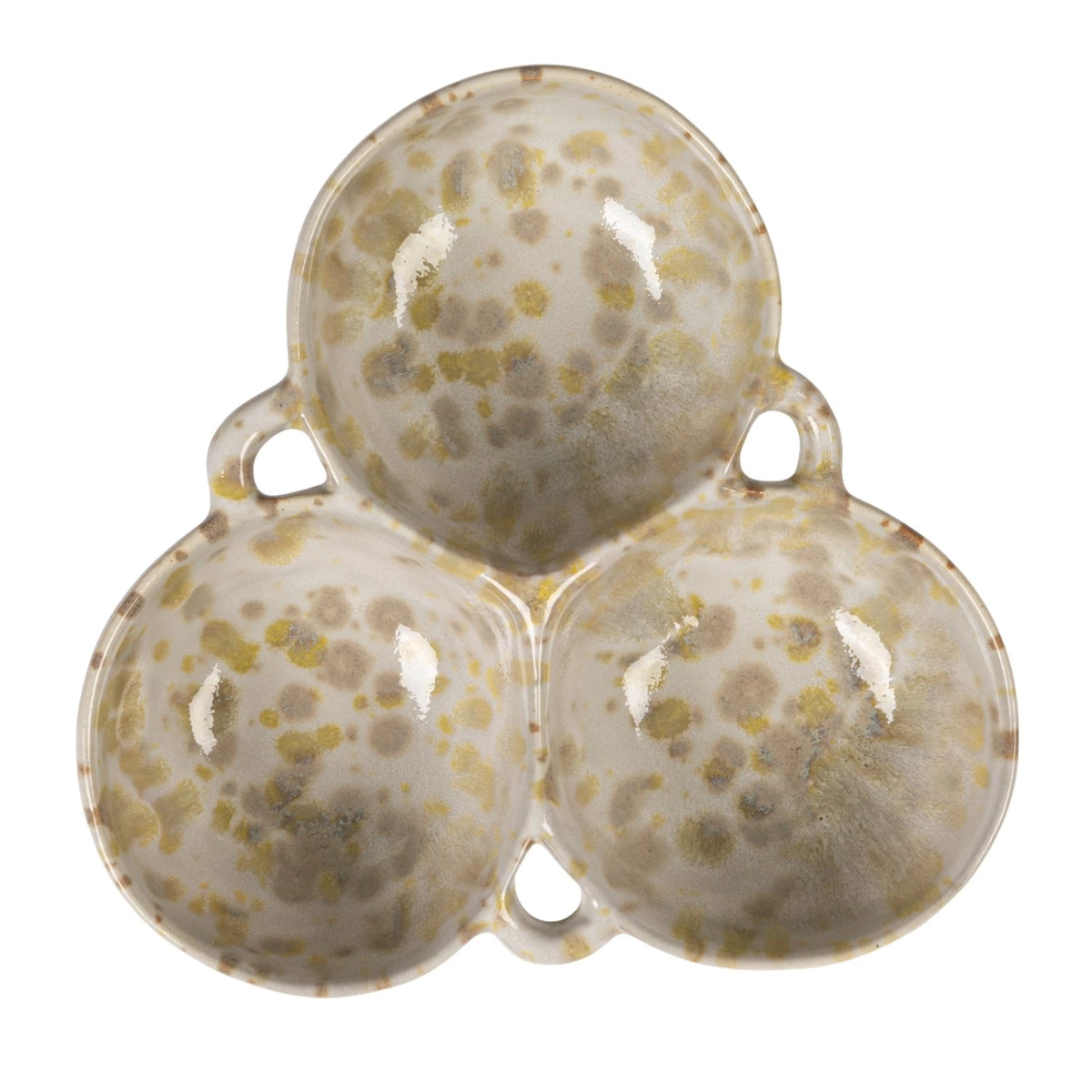 Stoneware Multi Bowl with 3 Sections - Cream and Green