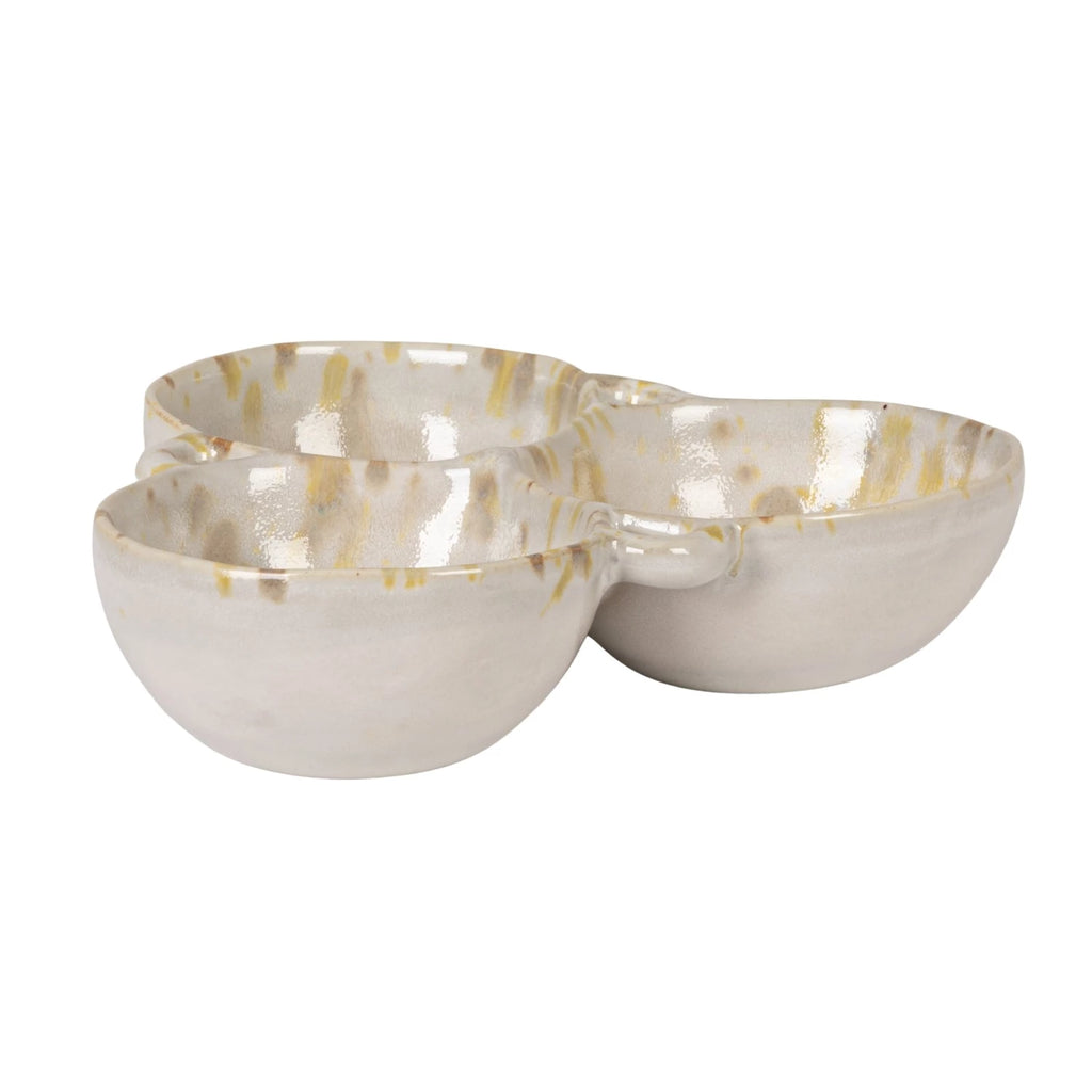 Stoneware Multi Bowl with 3 Sections - Cream and Green
