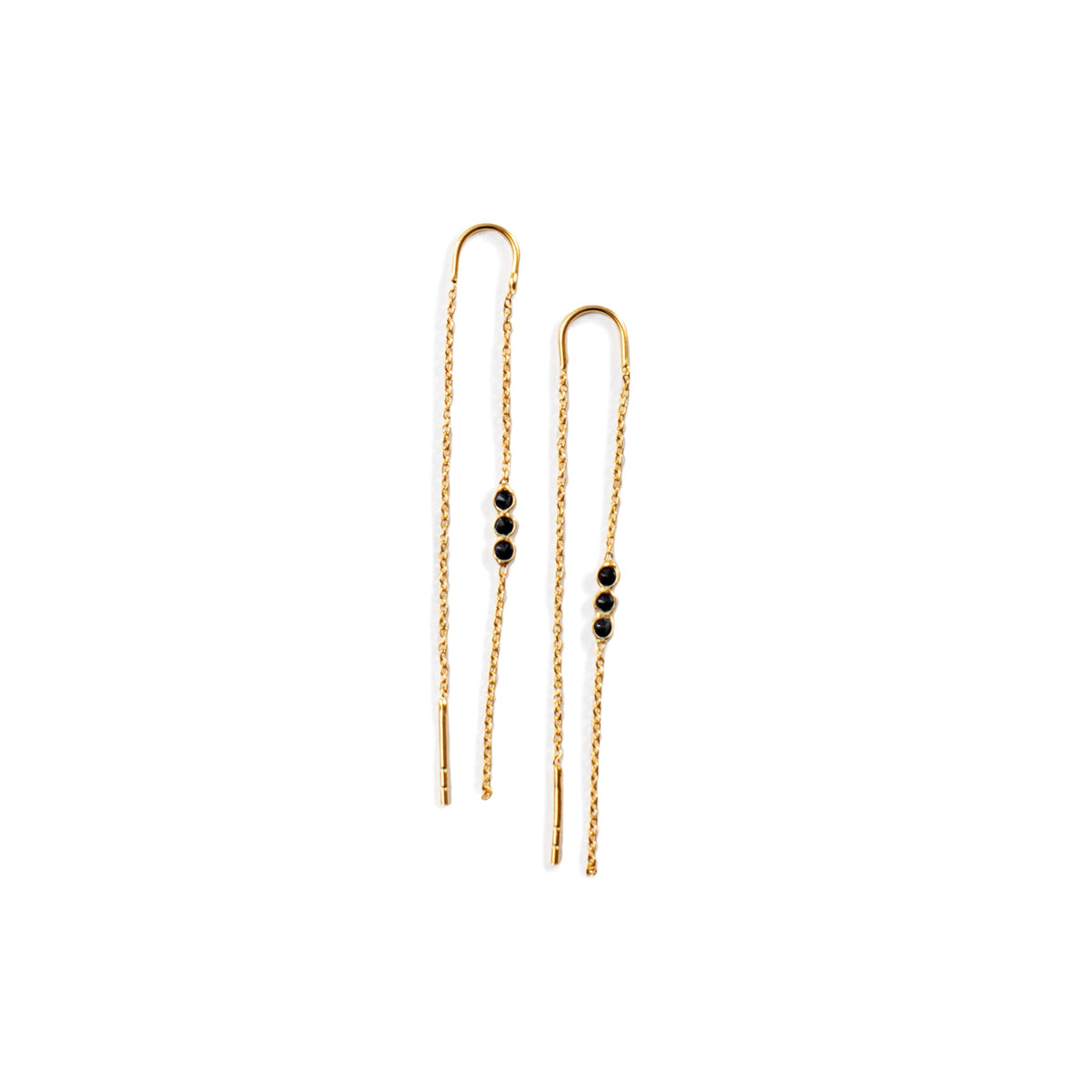 ***Gold Threader Earrings with Black Spinel