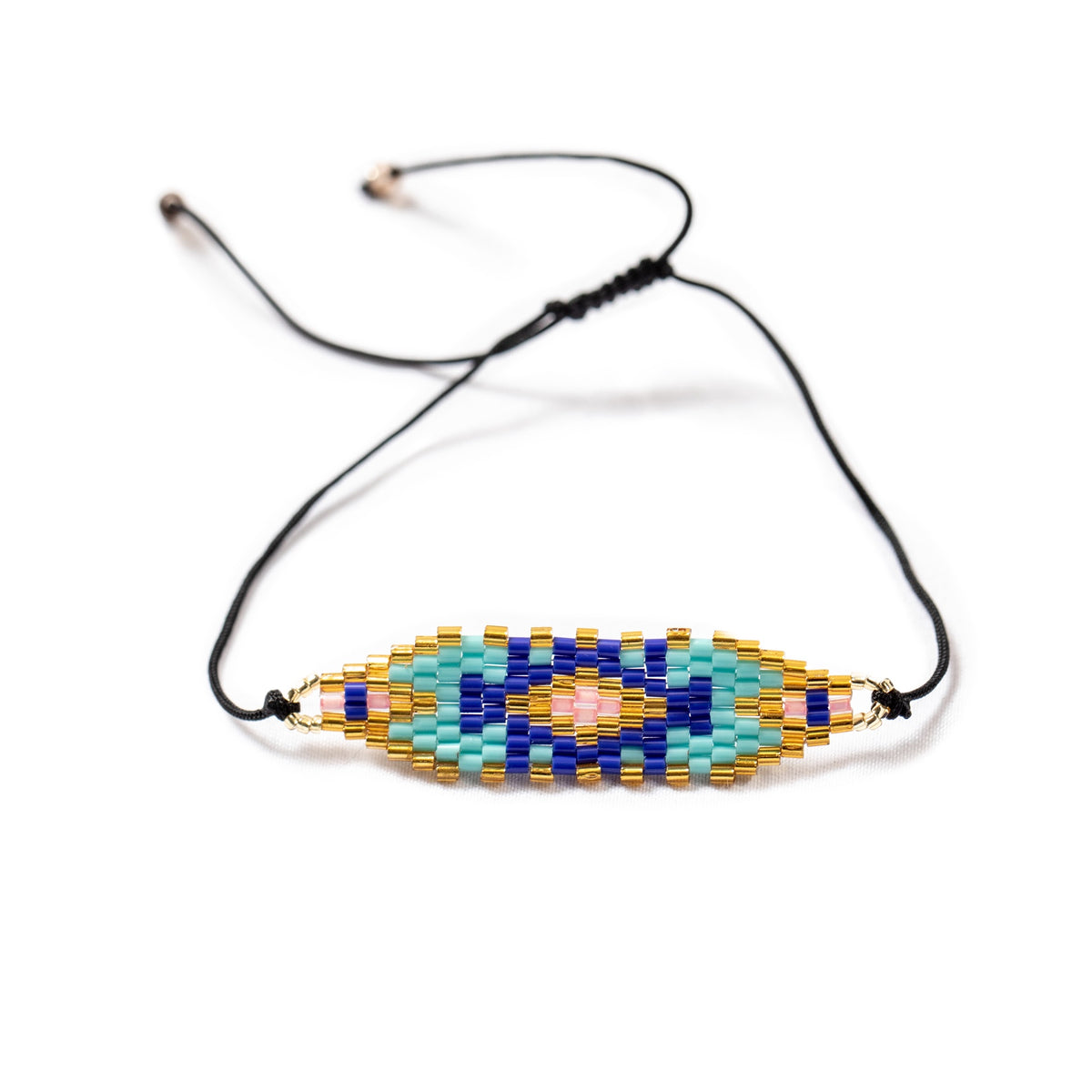 Blue & Gold Patterned Beaded Bracelet