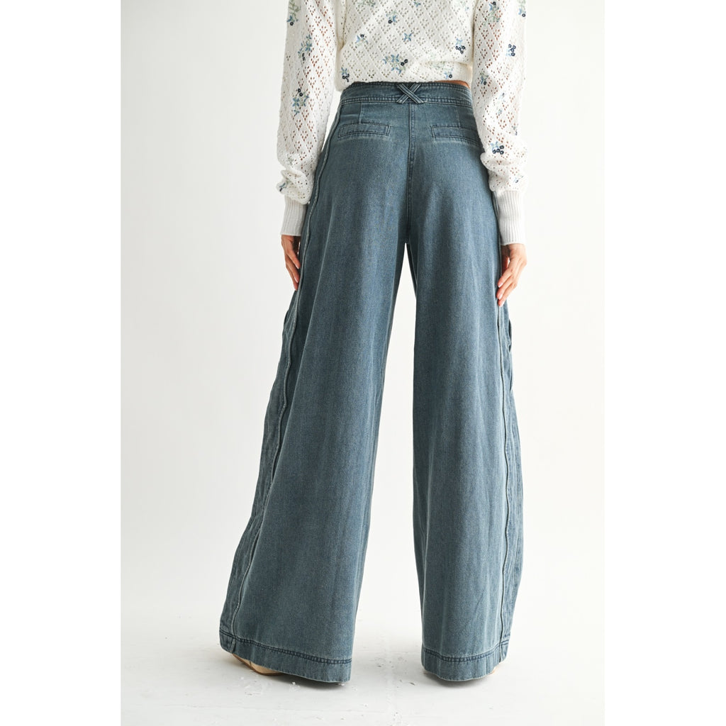 Wide-Leg Stretchy Denim Trousers - Medium Wash